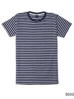 เสื้อยืดคอกลมลายทาง S033 (สีกรม)