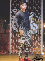 กางเกง Jogger ขาจั๊ม พรีเมี่ยม ผ้า วอร์ม รหัส WT 679 WW สีทหาร แถบ ขาว