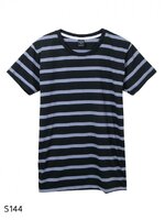 เสื้อยืดคอกลมลายทาง S144 (สีพื้นดำเเถบเทา)