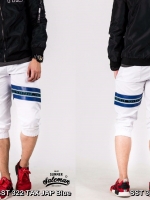 กางเกงสามส่วน พรีเมี่ยม ผ้า COTTON รหัส SST 322 TAX JAP Blue สีขาว แถบน้ำเงิน