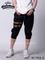 กางเกงสามส่วน พรีเมี่ยม ผ้า COTTON รหัส SST 315 G สีดำ แถบทอง