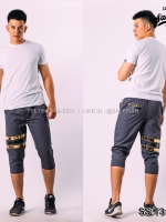 กางเกงสามส่วน พรีเมี่ยม ผ้า COTTON รหัส SST 316 G สีเทาควัน แถบทอง