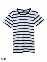 เสื้อยืดคอกลมลายทาง S146 (สีพื้นขาวเเถบกรม)