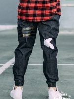 กางเกงขายาวยีนส์ รหัส Y610 A BIRD แถบทหารสกรีน นก