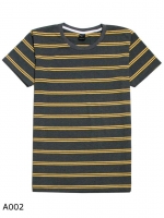 เสื้อยืดคอกลมลายทาง A002 (เส้นคู่ สีเทาเหลือง)