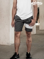 กางเกงขาสั้น พรีเมี่ยม ผ้า COTTON รหัส SS T216 W สีเทา แถบ ขาว