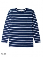 SL06 เสื้อยืดแขนยาวลายทาง พื้นกรมริ้วขาว