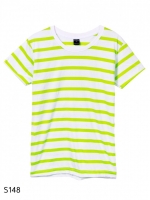 เสื้อยืดคอกลมลายทาง S148 (สีพื้นขาวเเถบเขียวเลม่อน)