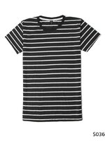 เสื้อยืดคอกลมลายทาง S036 (สีดำริ้วขาว)