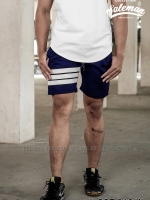 กางเกงขาสั้น พรีเมี่ยม ผ้า COTTON รหัส SS T212 W สีกรม แถบ ขาว