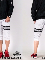 กางเกงสามส่วน พรีเมี่ยม ผ้า COTTON รหัส SST 322 TAX JAP B สีขาว แถบดำ