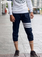 กางเกงสามส่วน พรีเมี่ยม ผ้า COTTON รหัส SS T312 W สีกรม แถบขาว