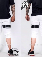 กางเกงสามส่วน พรีเมี่ยม ผ้า วอร์ม รหัส WT322 B สีขาว แถบดำ