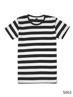 เสื้อยืดคอกลมลายทาง ริ้ว1นิ้ว S002 (สีขาวดำ)