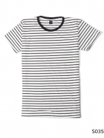 เสื้อยืดคอกลมลายทาง S035 (สีขาวริ้วดำ)