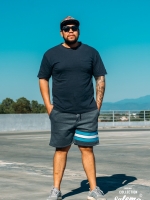 กางเกงขาสั้น พรีเมี่ยม ผ้า วอร์ม รหัส WT210 ฺBlue สีเทาเข้ม แถบ ฟ้า