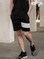 กางเกงขาสั้น พรีเมี่ยม ผ้า COTTON รหัส SST 215 W สีดำ แถบ ขาว