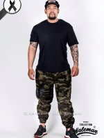 กางเกง jogger ขาจั๊ม ผ้าวอร์ม WT 677 B ลายทหาร แถบดำ