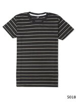 เสื้อยืดคอกลมลายทาง S018 (สีพื้นดำริ้วทอง)