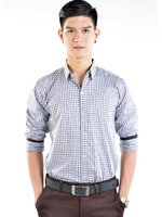 เสื้อเชิ้ตผู้ชายลายสก๊อตสีเทา SP-016