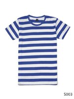 เสื้อยืดคอกลมลายทาง ริ้ว1นิ้ว S003 (สีขาวน้ำเงิน)