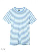 เสื้อยืดคอกลมลายทาง S162 (สีฟ้าอ่อนฟอก)