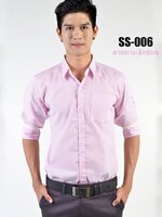 เสื้อเชิ้ตแขนยาวลายทางเล็กสีชมพู SS-006