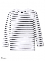 SL01 เสื้อยืดแขนยาวลายทาง พื้นขาวริ้วดำ
