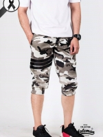 กางเกง Jogger ขาจั๊ม สามส่วน ผ้าวอร์ม WT378 ฺฺBB ลายทหาร แถบดำ