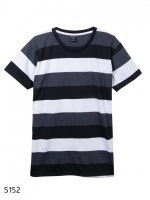 เสื้อยืดคอกลมลายทาง S152 (สีเทาดำขาว)