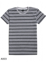 เสื้อยืดคอกลมลายทาง A003 (เส้นคู่ สีเทาดำ)