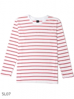 SL07 เสื้อยืดแขนยาวลายทาง พื้นขาวริ้วแดง