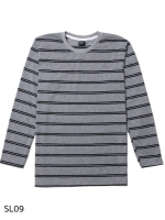 SL09 เสื้อยืดแขนยาวลายทาง เส้นคู่ สีเทาดำ
