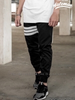 กางเกง JOGGER พรีเมี่ยม ผ้า COTTON รหัส SST 615 W สีดำ แถบขาว