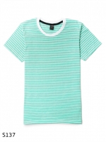 เสื้อยืดคอกลมลายทาง S137 (สีเขียวมินต์ริ้วขาวเล็ก )