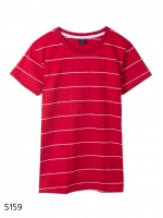 เสื้อยืดคอกลมลายทาง S159 (สีเเดงเส้นขาว)