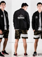 กางเกงขาสั้น พรีเมี่ยม ผ้าวอร์ม รหัส WT 277 WW สีทหาร แถบ ขาว