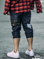 กางเกงขาสามส่วนยีนส์ รหัสY310 A BIRDแถบทหาร สกีนนก