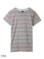 เสื้อยืดคอกลมลายทาง S156 (สีเทาเส้นแดง)