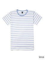 เสื้อยืดคอกลมลายทาง S016 (สีพื้นขาวริ้วฟ้า)