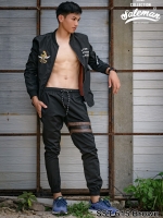 กางเกง JOGGER พรีเมี่ยม ผ้า COTTON 100% รหัส SST 615 Brown สีดำ แถบน้ำตาล