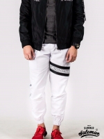 กางเกง JOGGER พรีเมี่ยม ผ้า COTTON รหัส SST 622 TAX JAP B สีขาว แถบดำ