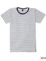 เสื้อยืดคอกลมลายทาง S034 (สีขาวริ้วกรม)