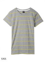 เสื้อยืดคอกลมลายทาง S155 (สีพื้นเทาเส้นเหลือง)