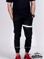 กางเกง JOGGER พรีเมี่ยม ผ้า COTTON รหัส SST 615 B SN สีดำ แถบดำงู SUMMER SALE