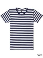 เสื้อยืดคอกลมลายทางครึ่งนิ้ว S023 (สีขาวกรม)