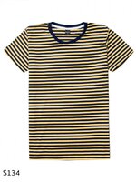 เสื้อยืดคอกลมลายทาง S134 (สีเหลืองสลับกรมท่า)