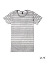 เสื้อยืดคอกลมลายทาง S020 (สีพื้นเทาริ้วขาว)