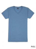 เสื้อยืดคอวีเรียบ Pv01 สีน้ำเงินฟอก