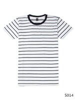 เสื้อยืดคอกลมลายทาง S014 (สีพื้นขาวริ้วดำ)